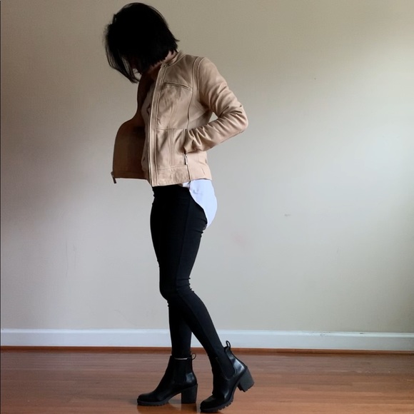 Michael Kors Taupe Leather Jacket Moto Jacket - Picture 1 of 8